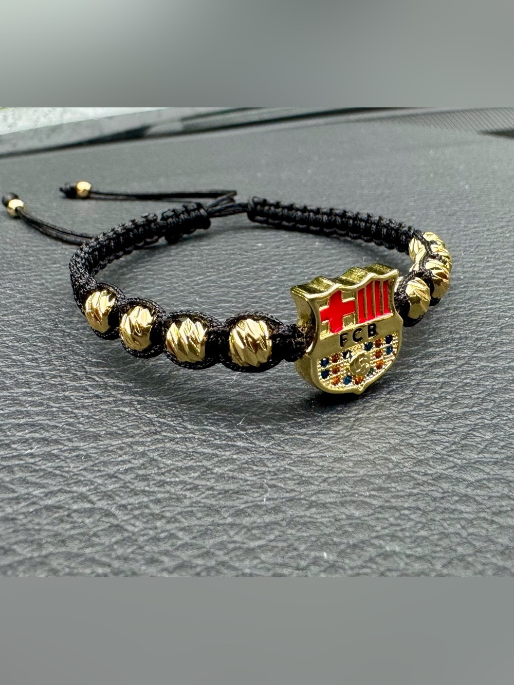 Handmade Barcelona Adjustable Bracelet/ 18k Gold Plated Beads & 18k GF Crest